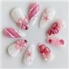 Tastetreasure Set da 30 unghie finte a pressione con fiori di pesco, stella marina rosa, design 3D, di lusso, autoadesive, con cuscinetti adesivi e lima, da donna