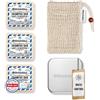 Störtebekker Shaving Accessories Störtebekker Premium Set doccia - Shampoo resistente antiforfora (x3), sacchetto in sisal + contenitore per sapone in alluminio, set per capelli, cuoio capelluto e barba, realizzato a mano in