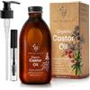 THE OGANICS® Olio di Ricino Biologico 250ml - 100% Puro, Naturale, Pressato a Freddo - Ciglia, Sopracciglia, Capelli, Barba, Unghie - Vegan Castor Oil - Bottiglia di Vetro + Pompa + Kit Mascara