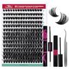 FADVAN Ciglia Finte Ciuffetti Naturali D Curl - 4PCS Ciglia Extension Kits con Bond Seal Remover e Pinzette - 100D Lash Clusters - Ciuffetti Ciglia(0.07mm,Mix 8-16mm)