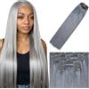 Lakaisa Straight Human Hair Extensions Clip In Extensions Capelli Veri Umani Naturali Capelli Real Human Hair Extensions Clip Invisible Grey 120g 7pcs for Women 18 Pollici