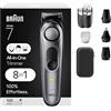 Braun Kit stile tutto in uno serie 7 7410, rasoio 8 in 1 da uomo con tagliaborba, tagliacapelli e altro, lama più affilata Braun, 40 impostazioni di lunghezza, impermeabile