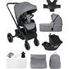 BabyVoyage passeggino 3 in 1, passeggino reversibile, Ruota rotante a 360°, Passeggino con chiusura veloce, seggiolino auto per neonati (da 40 a 85 cm)-vie 0-48 mesi Fino a 26 kg-grigio