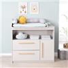 roba Fasciatoio Lea con fasciatoio rimovibile - Fasciatoio con 2 cassetti e 1 anta - Maniglie in legno - Beige/Grigio