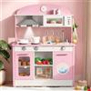 VEVOR Cucina Giocattolo per Bambini in Legno, con Luci e Suoni Realistici, Accessori Cibo e Pentole, Macchina per Ghiaccio, Cappa Aspirante e Forno a Microonde, Gioco di Ruolo, per Bambini 3-8 Anni