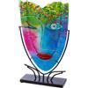 GILDE GLAS art Grande vaso decorativo per il viso - Vaso in vetro dipinto a mano con supporto in metallo - decorazione soggiorno altezza 49 cm multicolore