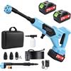 Teodute 21V Idropulitrice a Batteria, 120Bar/1700PSI, 6L/min, 6 in 1 Ugello con 5M Tubo e 3 Ugelli, 2×3.0Ah Batterie, per Auto Patio Giardino Pulizia Pavimenti (Con Borsa per Aereo)