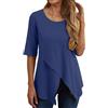 Havejoy Blusa Estiva Donna Manica Tre Quarti Elegante Camicette Lino Curvy Tunica Incrociata Davanti Maglia Taglio Irregolare T Shirt Asimmetrica Pullover Mezze Maniche Casual Camicia Top Tinta Unita
