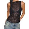 Yoisdtxc Canotta da donna con paillettes scintillanti, sexy, senza maniche, trasparente, estiva, aderente, per feste e discoteche, A-Nero, L