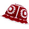 ASIJUNTYECHO Crochet Bucket Hat for Women,Handmade Flower Knitted Hat,Foldable Floppy Beach Hat Sun Hat,Fashion Winter Crochet Bucket Hat (Red & White)