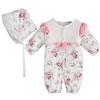 Lovelegis Tutina Neonata Cotone Bianca 80 cm Manica Lunga Elegante Cuffietta Cappellino Ricamata Fiori Regalo Compleanno Cerimonia Bambina Abbigliamento Morbido