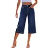 Generico Jeans a Gamba Larga da Donna 3/4 a Vita Alta Leggeri Pantaloni Capri Casual in Denim Baggy Abbigliamento Estivo Jeans Curvy Y2K Streetwear Eleganti per Vacanza Spiaggia Lavoro