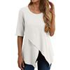 Havejoy Blusa Estiva Donna Manica Tre Quarti Elegante Camicette Lino Curvy Tunica Incrociata Davanti Maglia Taglio Irregolare T Shirt Asimmetrica Pullover Mezze Maniche Casual Camicia Top Tinta Unita