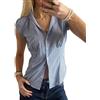 Yoisdtxc Camicie da donna con bottoni increspate slim fit tinta unita colletto risvolto manica corta camicetta Y2k camicia estiva top, A-Bianco, S