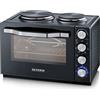 Severin TO 2065, Forno Elettrico Ventilato e 2 Piastre di Cottura, 6 Livelli di Cottura, Spiedo Girarrosto, Temperatura Regolabile da 100° a 230°C, Timer Fino a 2 ore, 2500 W Totali, 30 L, Nero