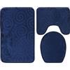 Garosa Set Tappetini Bagno Antiscivolo 3 Pezzi 50x80cm | Tappeto Doccia Assorbente in Fibra di Poliestere | Accessori Bagno Blu Navy con Copriwater