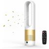 XOQUAI Ventilatore a torre senza pale, silenzioso, display LED e telecomando, 8 livelli di velocità, funzione timer, oscillazione di 80°, per camera da letto, soggiorno e ufficio, 14 x 56 cm (oro)