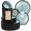 PURE LIVING INTERIOR DESIGN Servizio Piatti Ibiza in Grès per 6 Persone, 18 Pezzi Set Piatti Moderni Compatibile con Lavastoviglie e Microonde - petrolio scuro - Set da Tavola e Cucina di Pure Living