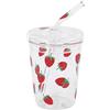 Leftwei Bicchiere di vetro fragola, bicchiere in vetro borosilicato con coperchio e cannuccia, riutilizzabile resistente al calore trasparente con motivo fragola per frappè, tazza da caffè, tazza di