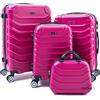 R.Leone Valigia da 1 pezzo Fino a Set 4 Trolley Rigido grande, medio, bagaglio a mano e beauty case 8 ruote in ABS 2026 (Fucsia, Set 4 XXS S M L)