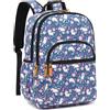 Leaper Zaino per computer portatile da donna: grazioso zaino floreale per scuola, università, viaggi, lavoro, leggero, Blu scuro-unicorno, X-Large, Zaini Tradizionali