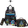Egchescebo Zaino con Rotelle Bambino Tasche Multifunzionali Veicolo Spaziale Astronauta Trolley Zainetto Asilo Scuola Elementare Primaria Borsa Pranzo Portamatite Grande Carrello Ragazzo Viaggio Blu