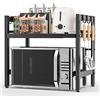 Glovios Mensola Microonde Scaffale da Cucina, Ripiani per Microonde con 6 Ganci, Estensibile Porta Microonde,Supporto Microonde (Nero)
