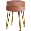 IBUYKE moderno velluto rotondo poggiapiedi, Vanity sedia per trucco, Vanity sgabello poggiapiedi con gambe d'oro, sgabelli in accento moderno per camera da letto, soggiorno, ingresso, rosa L/G-40P