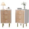 SAOOZBE - Set di 2 comodini da notte, comodino con 3 cassetti in legno, con spazio per riporre oggetti, comodini moderni in stile Boho per camera da letto, soggiorno, 40x40x65cm, colore legno naturale