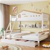 Merax Letto a castello per bambini 90 x 200 e 140 x 200 cm, per 2 - 3 bambini, letto a soppalco con scala e 2 cassetti e scaffalatura, in legno, letto a castello, con protezione anti-caduta, bianco e