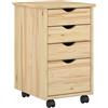Roanoer Cassettiera con ruote in legno di pino massello, mobile con 4 cassetti, per ufficio e casa, piccolo armadietto su ruote, marrone, 34 x 39 x 56 cm