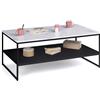 IDMarket - Tavolino con doppio piano, effetto marmo e legno nero, base in metallo ALASKA