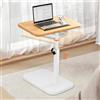 YuLiMirich Tavolino a forma di C, girevole a 360°, regolabile in altezza, con guide per tablet per cellulare, tavolino in legno, per camera da letto, soggiorno, ufficio, colore legno