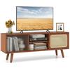 COSTWAY Mobile TV per TV Fino a 55, Mobile Porta TV Salloto, Mobiletto Soggiorno con 2 Ante Scorrevoli, Tavolo Consolle con Gambe in Legno Gamba, 120,5 x 31 x 45,5 cm (Marrone)