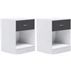 IDMarket - Set di 2 comodini Olga, Legno Bianco e cassetto Grigio
