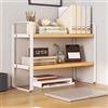 AUSHOPLAH Scaffale organizer da scrivania, scaffale da scrivania, libreria da scrivania in legno (bianco + legno)
