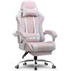 GTPLAYER Sedia da gioco, sedia da ufficio, sedia ergonomica, sedia da gioco, con supporto per massaggi, sedie task con poggiapiedi e poggiatesta, tessuto rosa