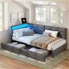 YNYHTER Divano letto imbottito, 90 x 200 cm, letto da giorno con illuminazione a LED e prese, letto per ragazzi con 2 cassetti, letto da giorno con rete a doghe, letto singolo con vano portaoggetti