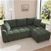 MAMAINI Divano angolare convertibile a forma di L, tessuto ciniglia, 3 posti, con 2 cuscini decorativi, per soggiorno e appartamento, colore: verde