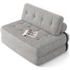 Xbro Divano Letto Matrimoniale 2 Posti 200x130 cm Pieghevole Salvaspazio in Velluto a Coste con Poggiatesta, Compatto per Soggiorno e Ospiti, Grigio Chiaro