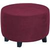 WWQQKJ Copri Pouf Rotondo Elasticizzato, Spandex Velluto Lusso Copertura Dell'Ottomano Copri Poggiapiedi Poltrona per Soggiorno, Morbido Rimovibile Lavabile Fodere per Sgabello(Rosso Bordeaux,Large)