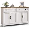Blishom Cucina Credenza, Armadio di Archiviazione con 2 Cassetti e 4 Ante, Vassoio Spesso, Ripiani Regolabili per Soggiorno, Cucina, Sala da Pranzo, Ingresso, 140 x 40 x 90 cm (Retro)