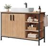 EUGAD Mobile Sottolavabo per Bagno Rovere + Nero | 1 armadio a 2 ante, 3 scomparti aperti, 1 foro per sifone da 20 x 15 cm, 1 portasciugamani