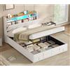 KIMENICH Letto 140 x 190 con illuminazione a LED, letto idraulico, 140 x 190 cm, letto imbottito, testiera con prese, scaffale aperto, spazio nascosto, struttura del letto con rete a doghe, PU bianco