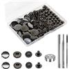BetterJonny Set di 24 bottoni a pressione in pelle resistenti, bottoni a pressione in metallo da 17 mm, rivetti per pelle, con 4 strumenti per setter, per vestiti, bracciali, giacche, jeans (nero