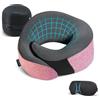 Proglobe Set di cuscini da viaggio rosa in 100% pura memory foam, materiale aggiornato, kit da viaggio a lungo raggio con maschere sagomate 3D e borsa di lusso.