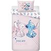 BrandMac Disney Stitch & Angel Set di biancheria da letto reversibile | Letto singolo 140x200 cm con copripiumino & federa 50x70 cm, 100% cotone | Morbido e traspirante set di biancheria da letto per bambini