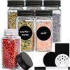 Happy Lemuro Set di 6 barattoli per spezie rettangolari da 120 ml con inserto spargispezie, coperchio in metallo opaco, etichette in nero, set di contenitori per spezie, organizer per spezie