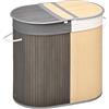 HOMCOM Cesto portabiancheria in bambù, 100 l, con 2 sezioni, coperchio e borsa rimovibile, 62,5 x 37 x 60,5 cm, colore: grigio