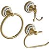 Beelee Set di 3 accessori da bagno con porcellana in ottone anticato, porta carta igienica, anello asciugamano e doppio gancio, set vintage per bagno e WC